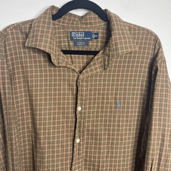 Polo Ralph Lauren Dress Shirt Stanton Classic Fit L/S Men 2XL Brown Plaid XXL - Picture 2 of 8